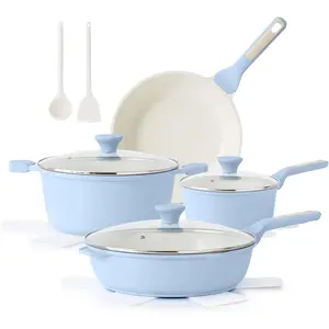 Nonstick Set Large 13-Piece, Healthy Pots and Pans Set Dishwasher Safe, Non-toxic Cooking Set with Stay-Cool Handles, Induction Compatible, PFAS Free, Blue