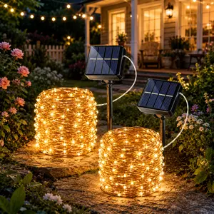 2-Pack Solar String Lights, 80FT Outdoor Fairy Lights with 240 LED Warm White Lights, Waterproof Solar Powered String Lights with 8 Lighting Modes for Garden, Patio, Yard, Fence, Trees, Party & Summer Decor