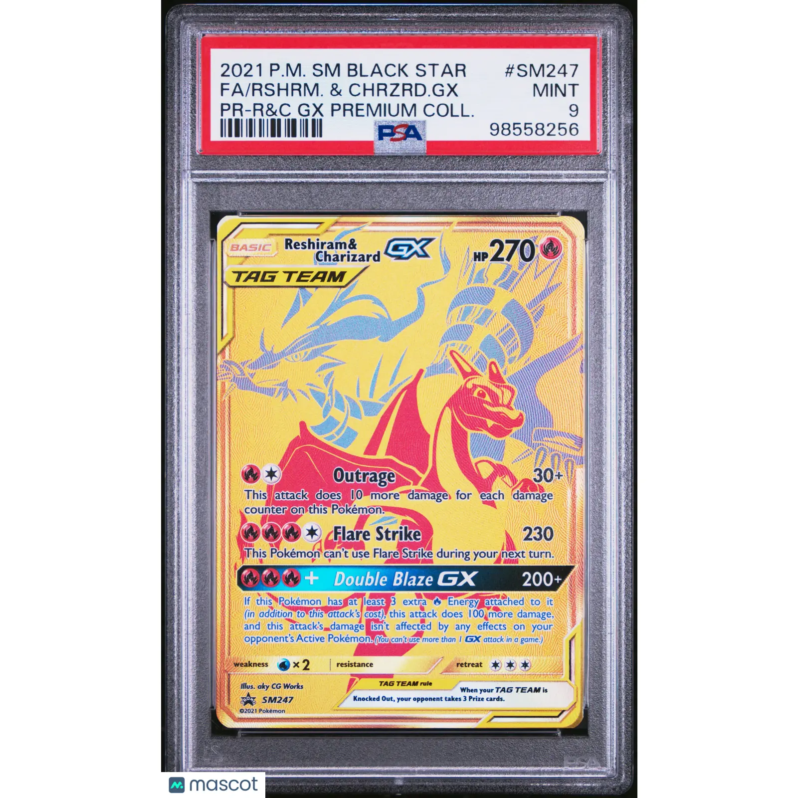Pokemon TCG Reshiram & Charizard GX SM247 Black Star Promo Gold Holo PSA 9 MINT