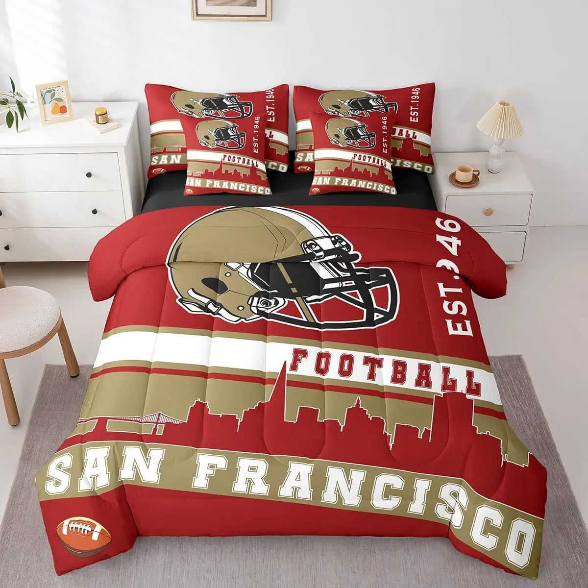 Feelyou 7-Piece Football Comforter Set - Queen Bedding Set with Bedding Sheets, Bed-in-a-Bag for Boys Football Fans, Queen Bedding Sets