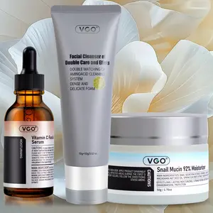 VGO Facial Skincare Trio - Cleanser for Oil Control, VC Serum for Brightening, Moisturizer for Hydration - Refreshing & Non-Greasy
