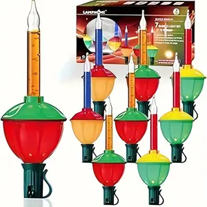 LAMPHOME 7-Light Traditional Christmas Bubble Light Set with Red/Yellow/Blue Liquid, 7 Feet