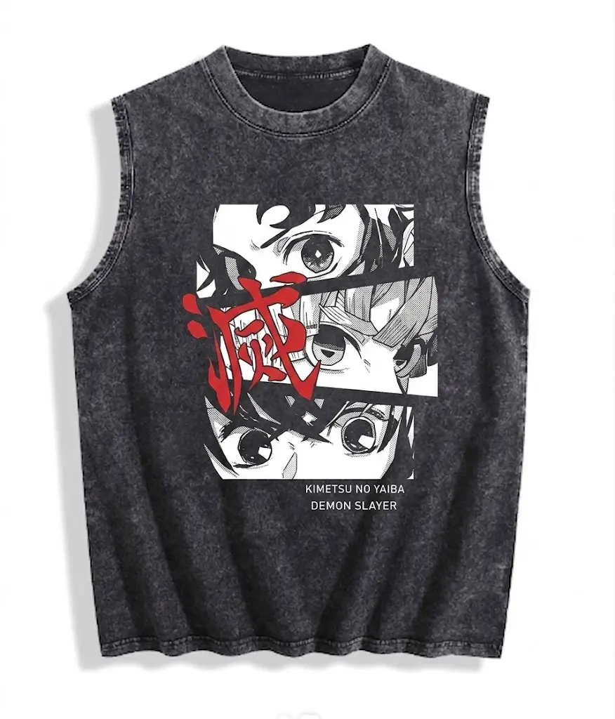 Demon Slayer Kimetsu no Yaiba Graphic Tank Top Vintage Acid Wash Anime Sleeveless Shirt