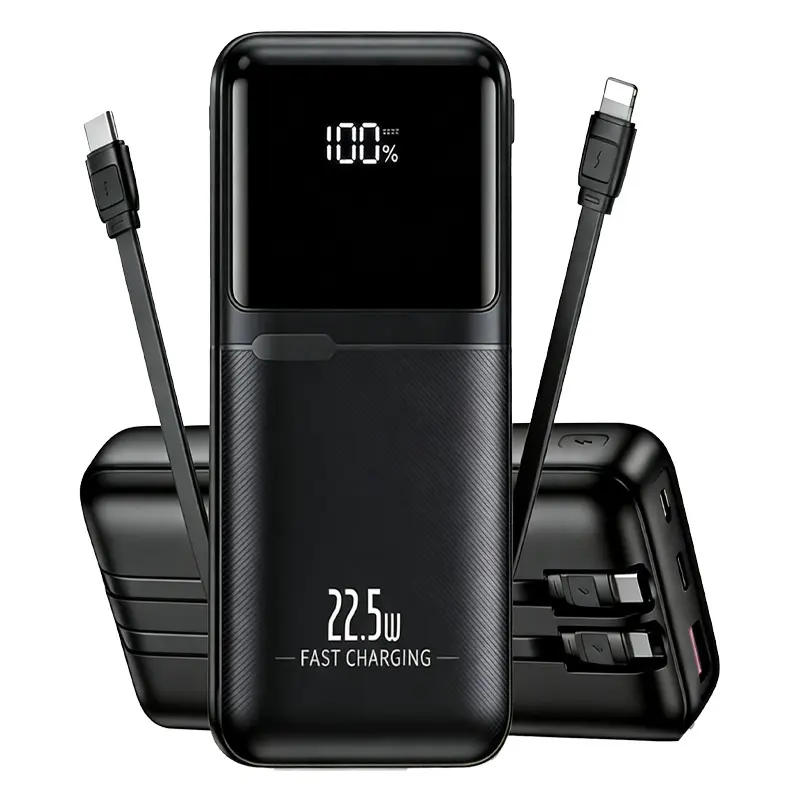 Portable Charger Power bank, Protection,Compact charger,usb c output,  10000mAh with Built-in Cables ,4 Outputs 3A Fast Charging for iPhone Samsung Galaxy  Travel Essential Battery Pack Button Digital power bank Compact Chargeable