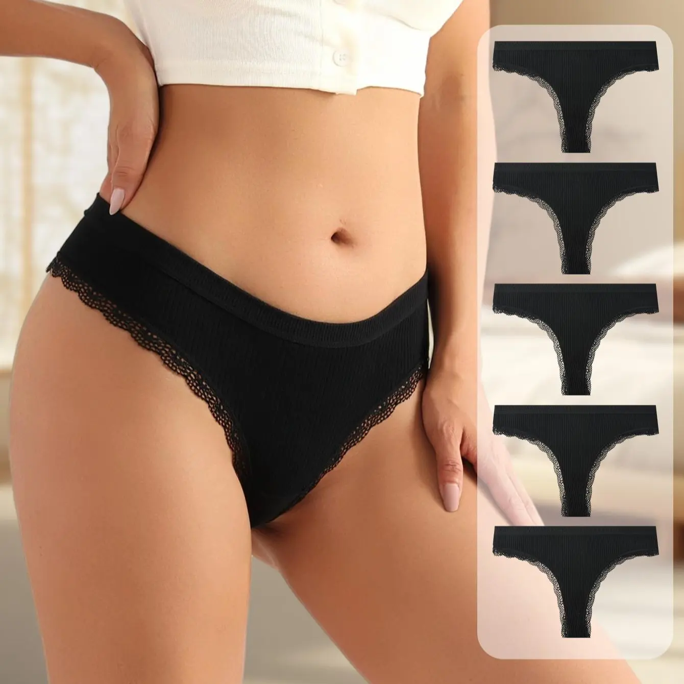 HOTCOM Lace Tummy Control Panties for Women Flower Low Waisted Hipsters Cute Underwear Breathable Sexy Butt Lifting