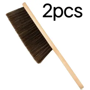 Advanced Horsehair Broom with Natural Wooden Handle, Durable Multifunctional Cleaning Brush, Ideal for Kitchen, Bathroom, Fireplace