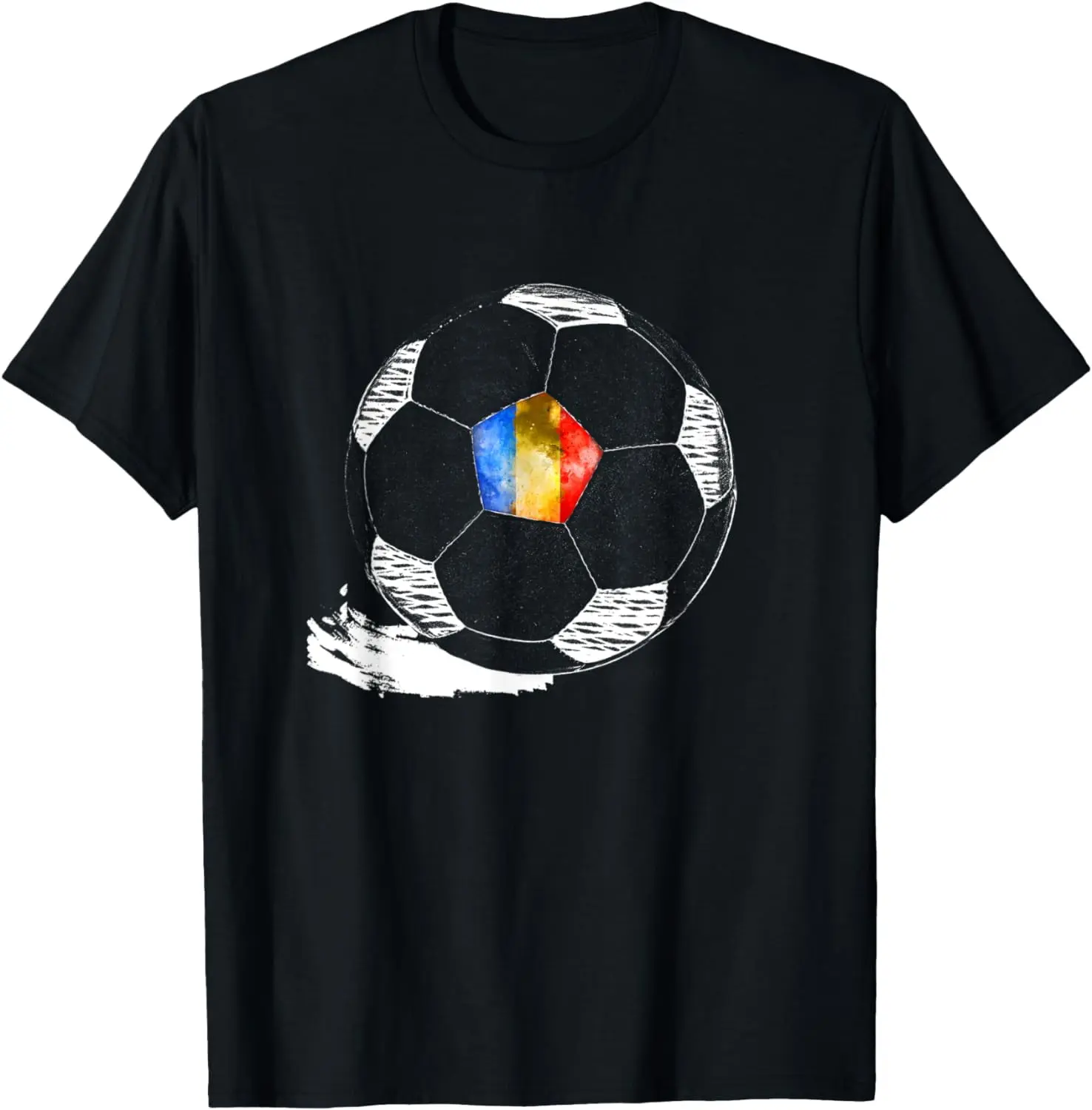 Women's Casual Distressed Graphic Round Neck Short-Sleeve Vintage Romania Flag T-Shirt - Romanians Pride, Black, Misfits Journey Theme, Shortsleeve, Streetwear, Top, Tshirt