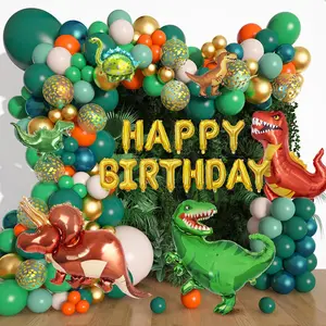165Pcs Dinosaur Balloons Arch Garland Kit, Sage Green Orange 6Pcs Dino Foil Balloons Happy Birthday Balloon For Jungle Safari Dinosaur Themed Party Baby Shower Decorations Supplies Kids Boys