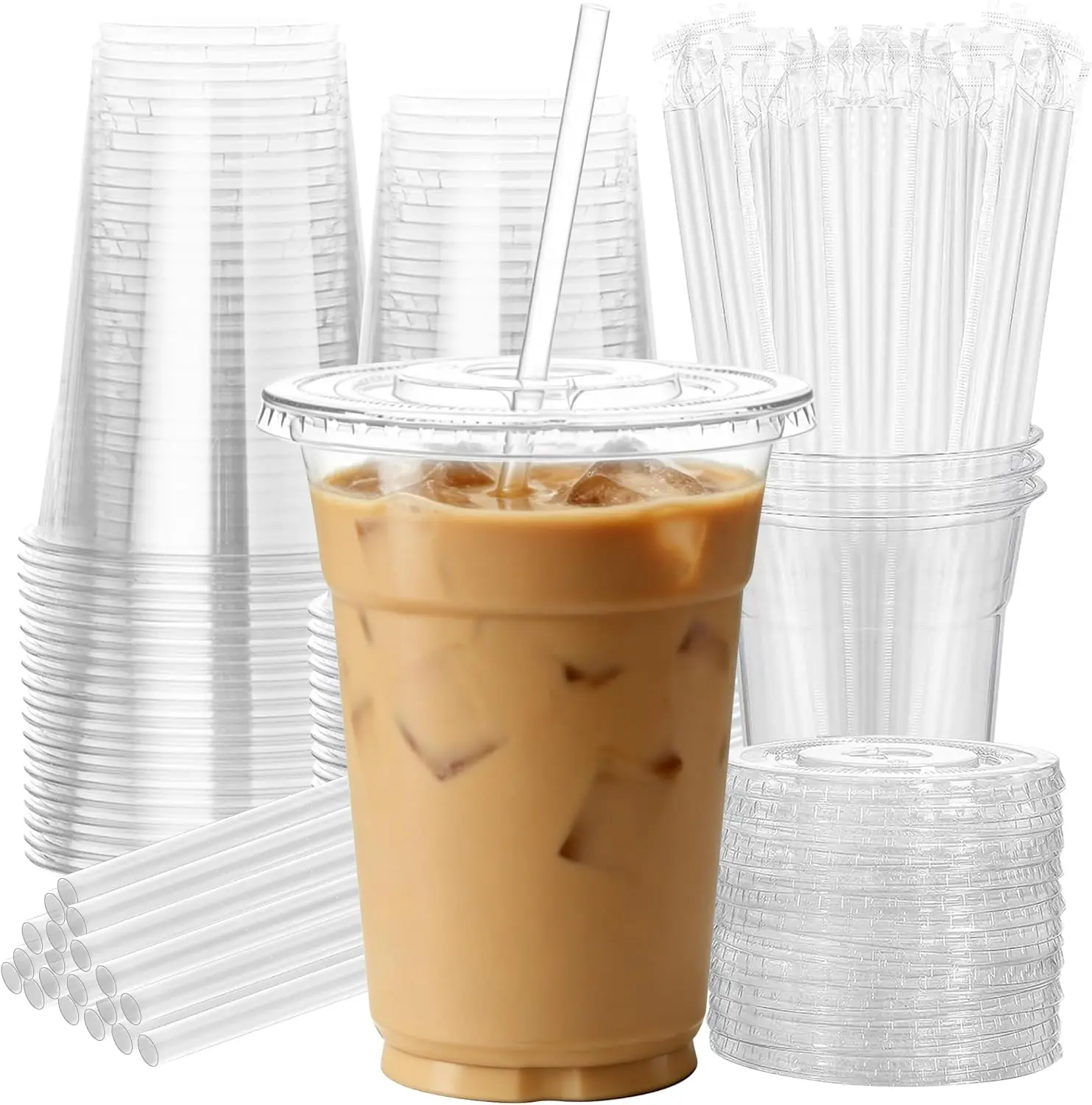 25 Pack 16oz Leak Proof Clear Plastic Cups with Lids Straws BPA Free PET Disposable Iced Coffee Cups for Smoothie Tea Juice Crystal Clear To Go Tumblers