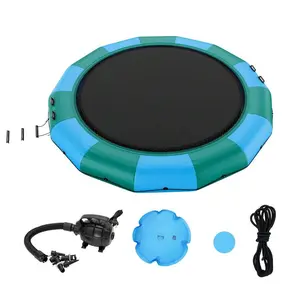 SKYSHALO Inflatable Water Bouncer, 15ft Recreational Water Trampoline, Portable Bounce Platform With 3-Step Ladder & Electric Air Pump, Kids Adults Floating Rebounder For Pool, Lake, Water Sports