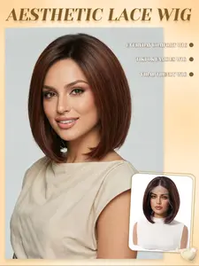 13×6 HD Transparent Lace Front Wig, 10 Inch Short Straight Bob Wig, Dark Auburn Brown, Glueless Lace Wig, Heat Resistant Synthetic Material, Natural & Realistic, Soft & Comfortable Cap, Versatile for Women Daily Wear