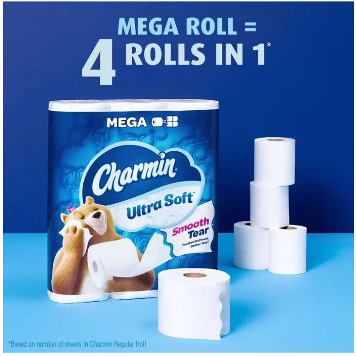 12 XL Mega Rolls 2-Ply Toilet Paper, Soft Everyday Bathroom Tissue for Family Homes, Guest Bathrooms, Restrooms and Convenient Daily Care