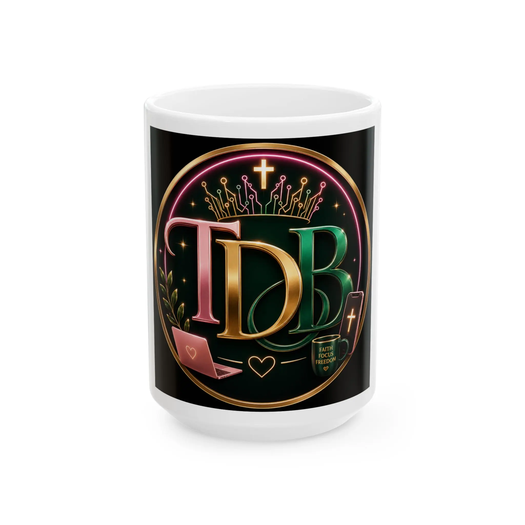 TDB Monogram Mug | Gold Crown Initials Ceramic Coffee Cup