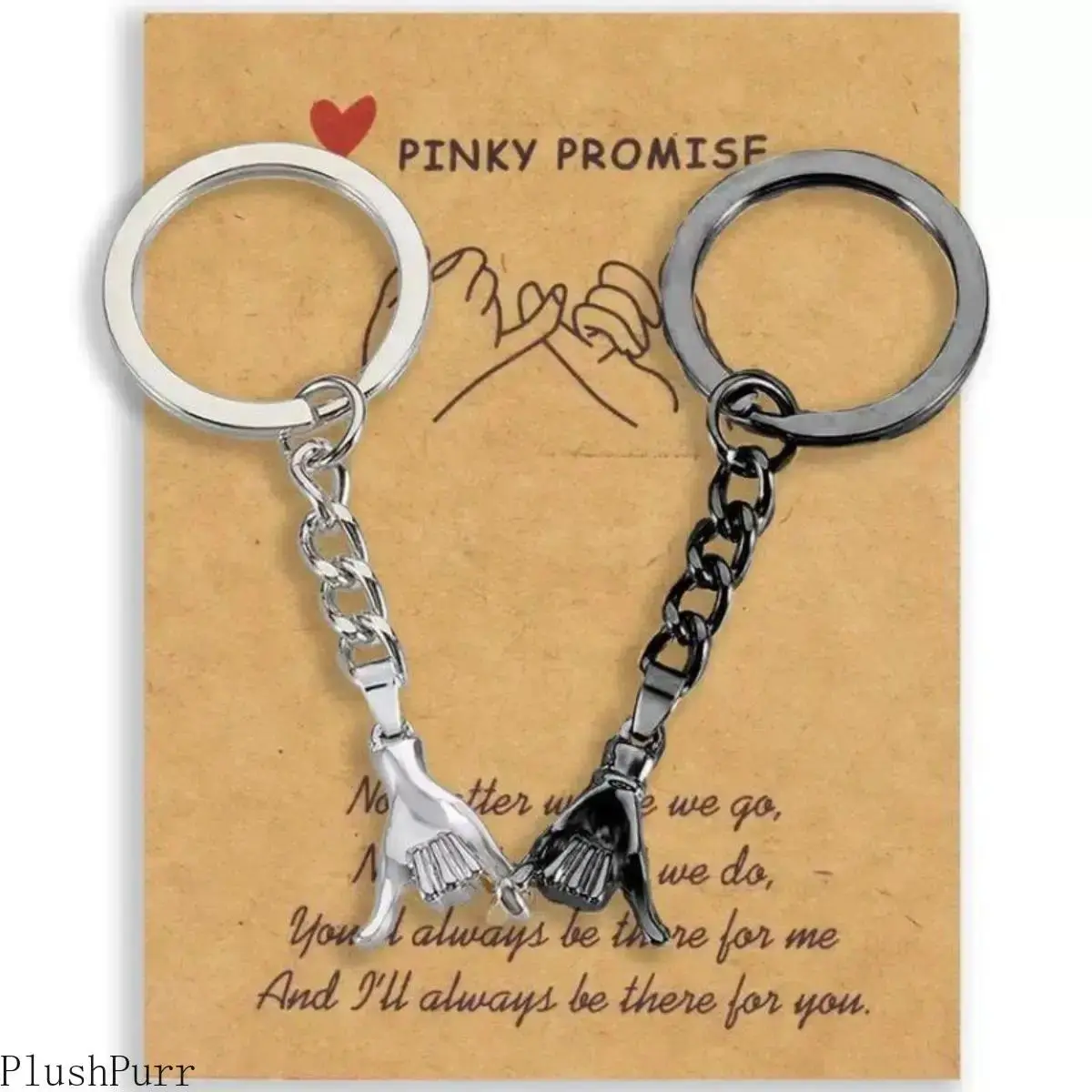 Portable Cute Metal 2-Piece Pinky Promise Keychain Set, Meaningful Complementary Connection Keepsake Gift for Couples, Boyfriend, Girlfriend, Best Friend, Luggage & Bag Accessory for DIY Projects, Valentine's Day, Anniversary