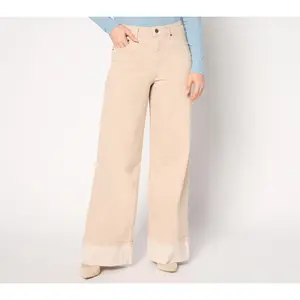 Me by Jennie Garth Petite Desert Sand Cuffed Wide Leg Jeans