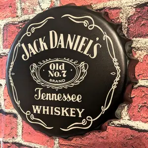 Jack Daniel's Tennessee Whiskey Metal Bottle Cap Wall Sign 14" Garage Bar Mancave Decor