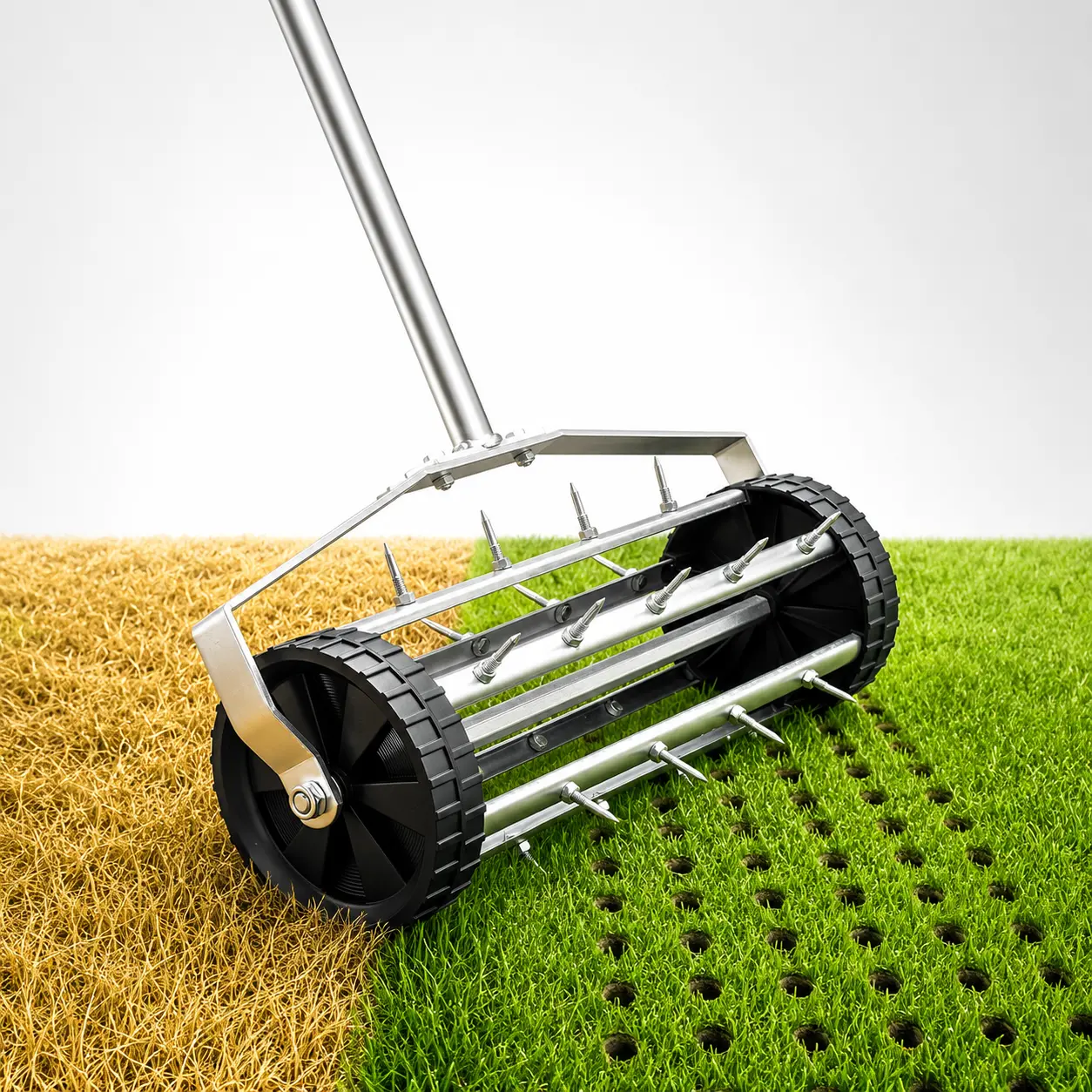 Heavy Duty Rolling Lawn Aerator with Long Steel Handle, Push Spike Soil Aerator Tool for Yard, Garden & Lawn Care