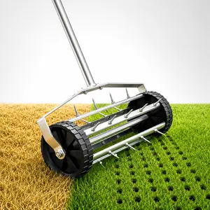 Heavy Duty Rolling Lawn Aerator with Long Steel Handle, Push Spike Soil Aerator Tool for Yard, Garden & Lawn Care
