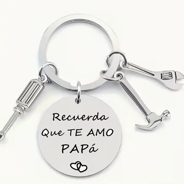Stainless Steel Round Keychain with "Recuerda Que Te Amo Papa" Letter Pattern, Durable Double-Ring Car Key Chains, Classic Father's Day Car Gift & Christmas Gift for Dad, Men's Fashion Accessory