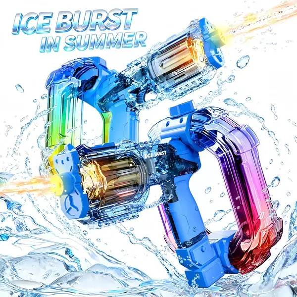 Kids' Rechargeable Automatic Electric Water Blaster Toy - LED Light Effects, Large-Capacity Drum, Long-Range, Pool & Beach Outdoor Water Pistol