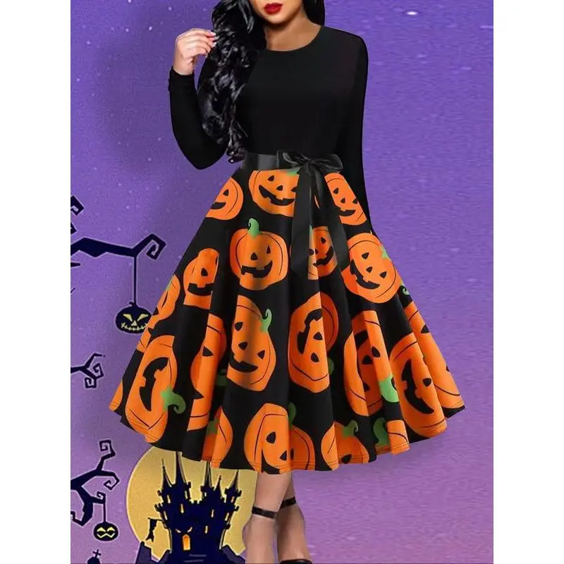 Women's Halloween Party Dress Witch Costume, Flared Long Skirt, Elegant Spring & Fall Fashion, V Neck Design Clothes Womenswear