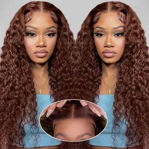 [13x6 Glueless Wig] Megalook Water Wave Wigs Pre Plucked Natural Hairline Tiny Knots Three Go Chestnut Brown Colored/Natural Color Human Hair HD Lace Frontal Wigs for Black Women