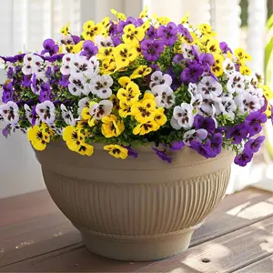 12 bouquets of artificial pansies outdoors, Artificial Flowers, artificial UV-resistant pansies suitable for outdoor flower POTS, front doors, porches, courtyards, garden Windows, boxes, and home decorations (purple, yellow, white)