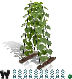 Sturdy Cucumber Trellis for Raised Garden Bed, Rustproof Metal Garden Trellis for Climbing Plants Outdoor, 50.39"x16.93"  A-Frame Vertical Arch Trellis for Vegetables, Cucumber, Pea, Black