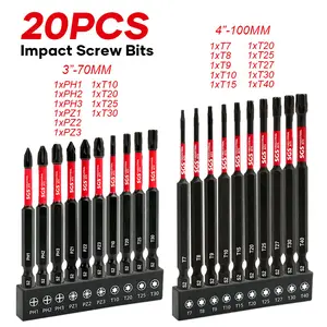 20 Pcs Industrial Torx/Phillips/Pozi Screwdriver Bits Set, S2 Alloy Steel 60-62HRC, Impact And Wear-Resistant, Anti-slip Magnetic Drill Head, Ultra-high Torque, 1/4 Inch Hex Shank, Designed For Automotive, Machinery, Home Repair, Handicrafts
