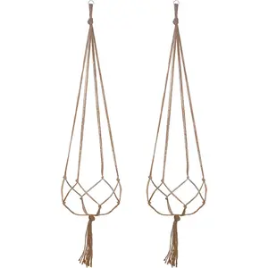2 Pack 48 Inch Large Macrame Plant Hanger Rope to Hang Flower Pot Plant Holder for Indoor Outdoor Decorations, 4 Legs (Linen Color)