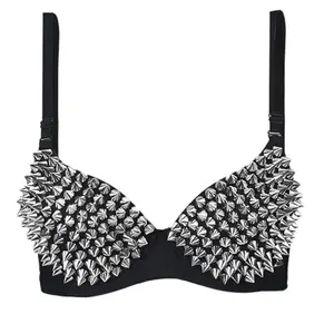 Sexy Lingerie Sexy Women's Rhinestone Cover Bra Top Spike Studs Rivet Silver Pluge Wire Free Bracete Fashion Sequined Cover Top