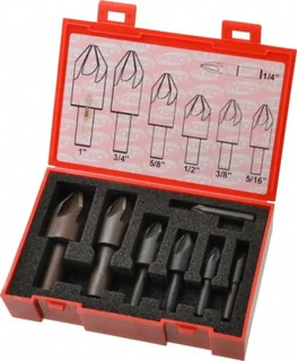 KEO 7-Piece High Speed Steel Single End Countersink Hand Tool Set, 6 Flutes, 1/4 to 1" Head Diam, 60° Angle, Model 55018
