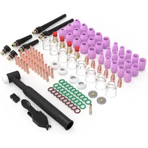 123-piece TIG Welding Torch Kit - Alumina Nozzle, Collet, Short Gas Lens#12 heat-resistant glass cups, suitable for WP-17/18/26 consumables