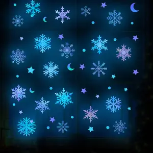 1 Set of 'Colorful Ice Snow Starry Sky Glowing Stickers, Snowflake Star Moon Decorative Glowing Stickers' Luminous Wall Stickers for Home Decoration, self-adhesive and detachable PVC material, High adhesive stickers