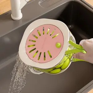 Double-Layer Drain Basket with Foldable Handle, Fruit and Vegetable Washing Bowl, Multi-Functional Food Filter, Refrigerator Storage Basket