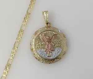 Plated Tri-Color Mexican Centenario 4mm 14K Diamond Cut Figaro Chain Necklace