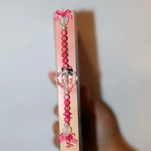 Pink Floral Acrylic Bookmark with Beaded Charm - Romantic Rose Design - Lightweight Portable Book Lover Gift for Everyday Reading & Desk Aesthetics
