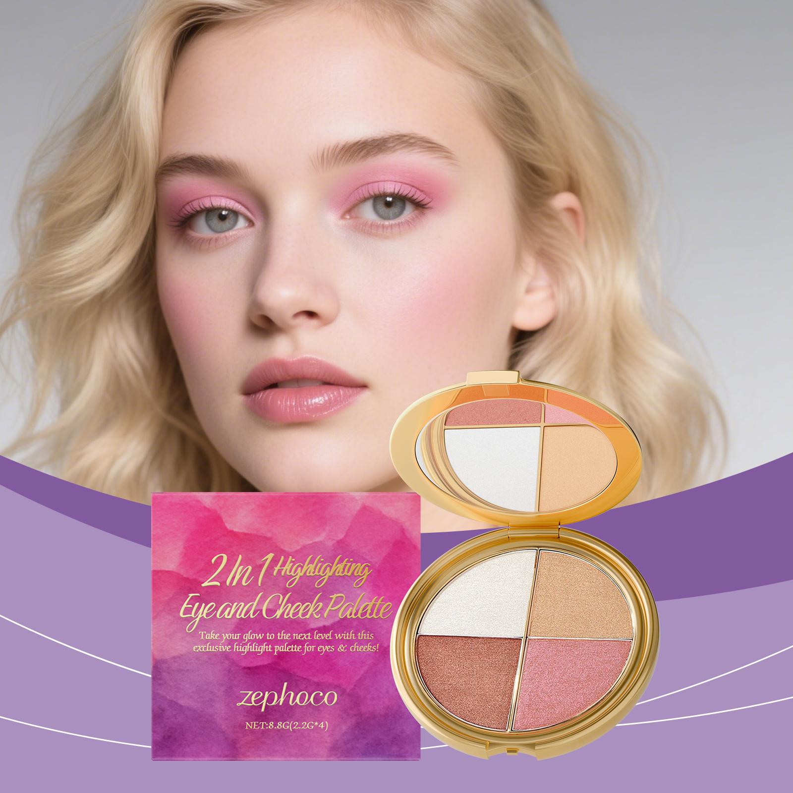 【Buy 1 Get 1 Free】Glow Eyeshadow Blush Palette 4 in 1 Highlighter Blush Eyeshadow Natural Radiance Glass Skin Finish Long Lasting A Gift for Mom, Spoil Her with Care and Love Makeup Facial Flawless Radiant Cosmetic Powder cheek palette