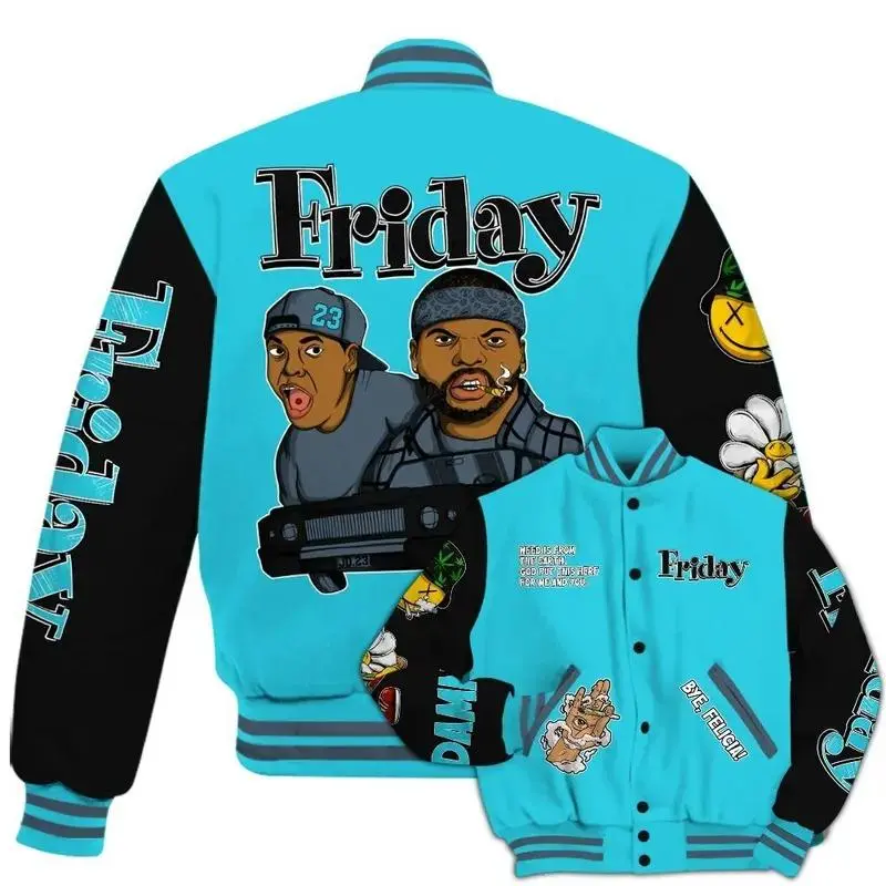 Retro Gamma Blue 11s Match Varsity Jacket, Friday Sneaker Printed Baseball Jacket, 90s Hip Hop Baseball Jacket, Men Women Sports Lightweight Jacket Casual Classic