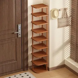 Multi-Layer Shoe Rack Organizer, Space-Saving Design for Small Spaces & Narrow Corridors, Durable Rubberwood Material, Vertical Shoe Rack