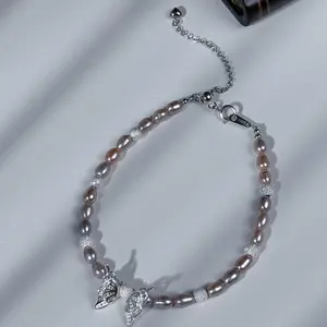 PEARLISM Butterfly elegant design Freshwater pearl bracelet.Handmade bracelet jewelry.Gift for girls,women.(3-4mm)-JFDB003