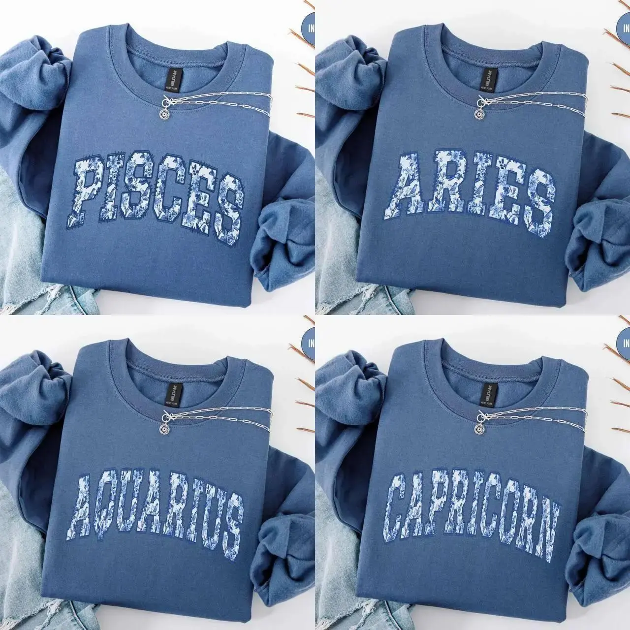 Custom Zodiac Sweatshirt - Indigo Blue, Zodiac Sweatshirt, Cute Horoscope Astrology Graphic Sweatshirt, Unisex Crewneck Sweatshirt, Personalized Zodiac Energy Gift for Birthday, Star Sign