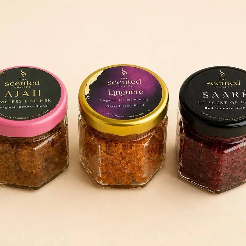 West African Heritage Discovery Incense Set - 3 Unique Blends, Ritual Pouch, and Gold Tong