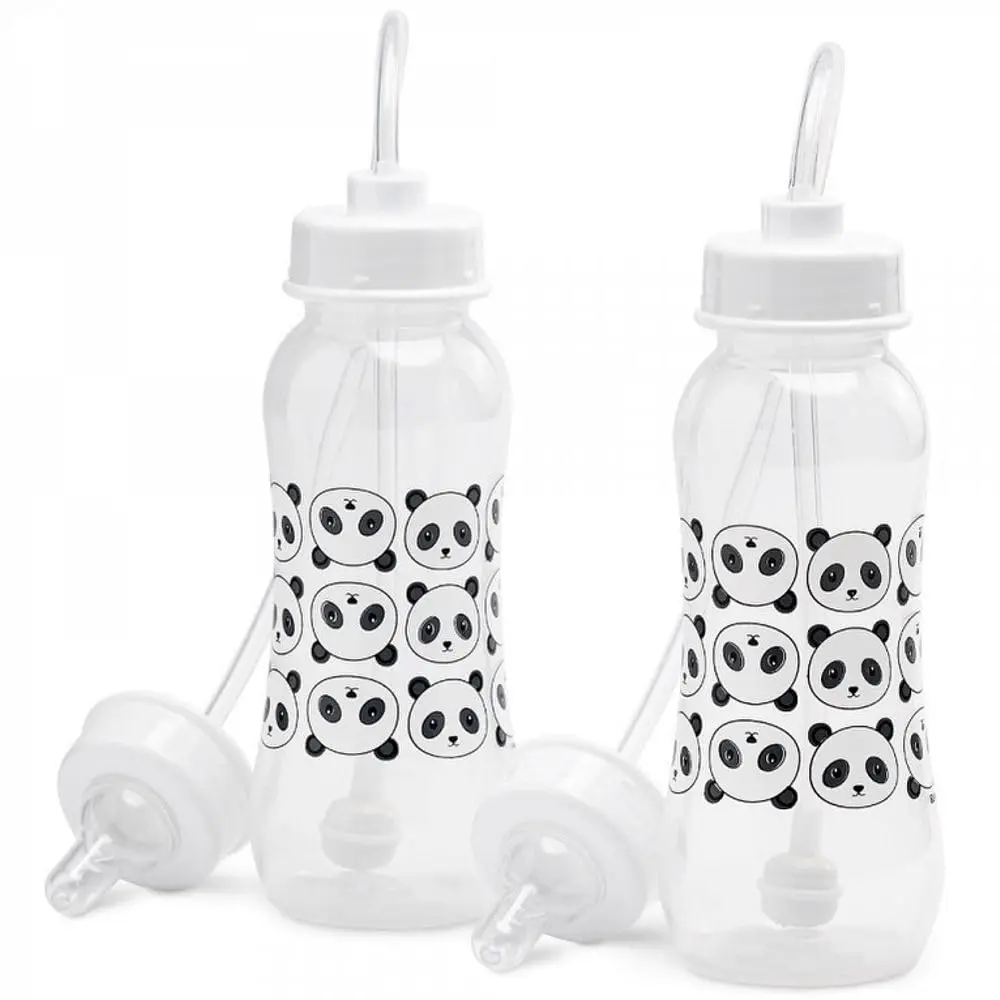 Hands-Free Baby Bottle - Anti-Colic Nursing System 9 oz Baby Bottle with Fast Flow Nipple/Teat 3m+ with Tube Straw Feeding System  Toddler (2 Bottles - Panda)
