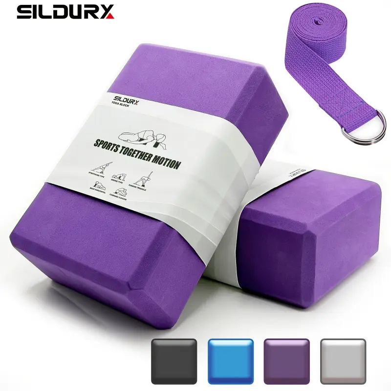EVA for yoga Brick Set 3 in 1, 2 for yoga Bricks, Stretch Strap, Yoga Band, for yoga Pilates Fitness Exercise Auxiliary Set, Yoga Equipment, Pilates Workout Equipment, Yoga Accessories