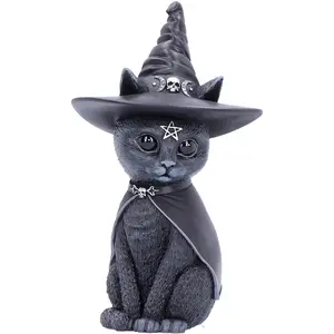 Halloween Decorative Resin Cat Sculpture, Magical Cat Ornament for Display, Animal Statue for Window Shelf Desktop Decoration