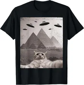 Cat UFO Meme - Funny Cat Selfie with UFOs T-Shirt Graphic tees