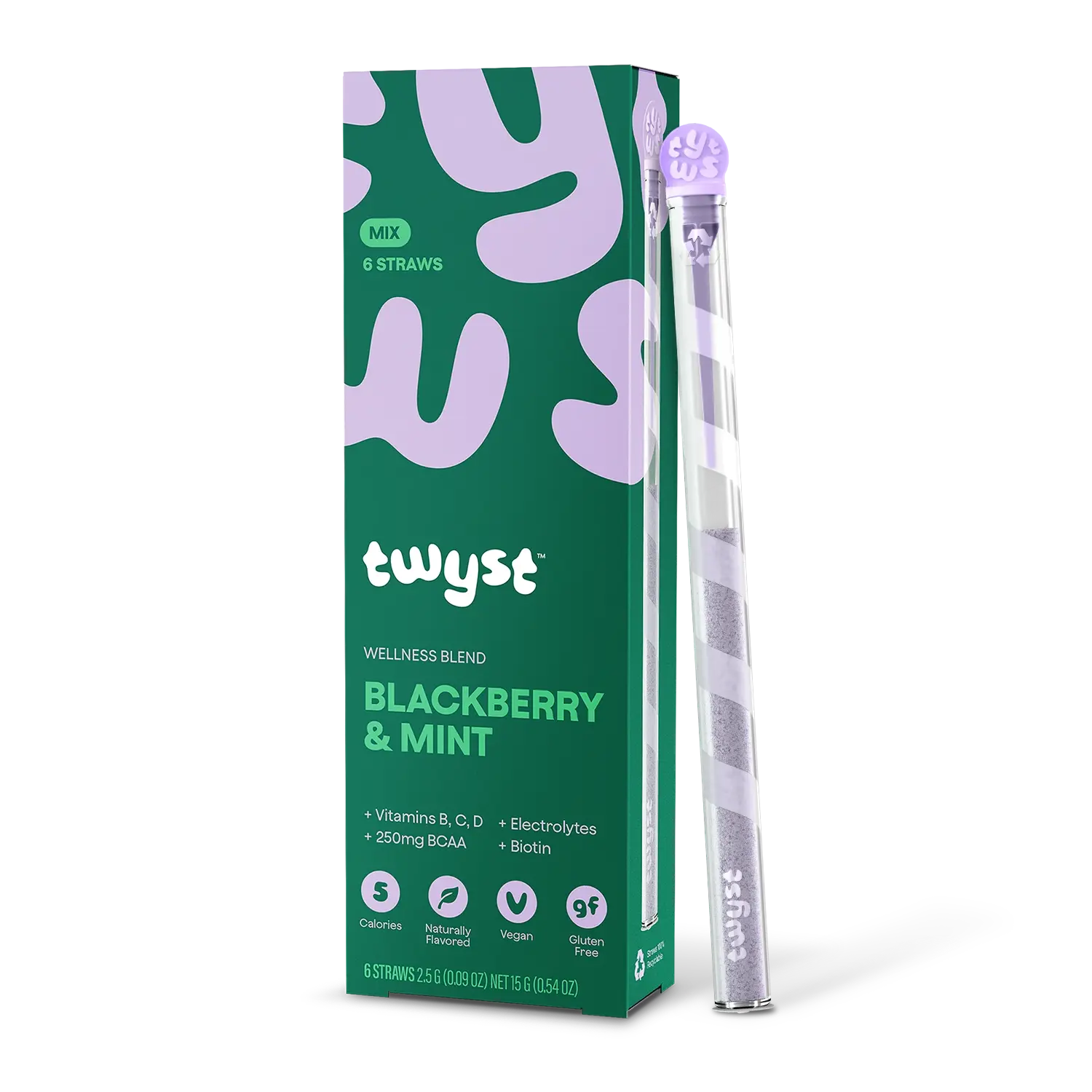 Twyst Wellness Blackberry & Mint Mixer Powder with BCAA Amino Acids, Electrolytes, Biotin, and Vitamins - Entertaining and Fitness