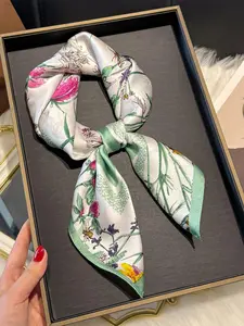Women's Elegant Floral & Plants Print Square Scarf, Casual Soft Comfortable Shawl for Daily Wear, Fashion Accessories for Women & Girls