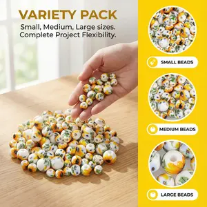 30pcs 8mm Sunflower Ceramic Beads, Handmade Unique Floral Design, DIY Jewelry Making, Perfect for Necklaces and Bracelets, All Seasons, Bright Sunflower Design